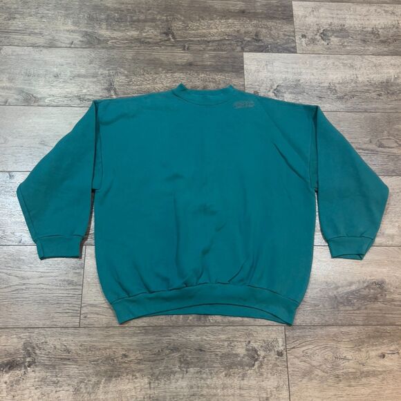 Vintage 90s Logo 7 Blank Crewneck Sweatshirt Teal Green - Men's Size 2XL - Picture 1 of 6